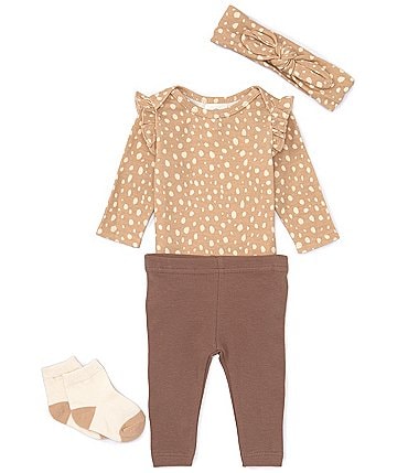 Image of Starting Out Baby Girls Newborn-12 Months Long Sleeve Dot Print Ruffled Bodysuit & Pants Set