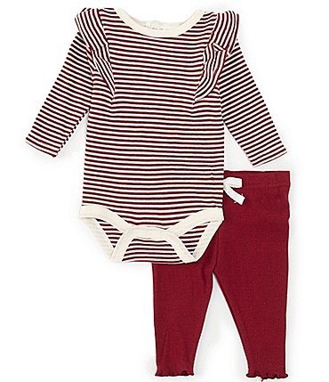 Image of Starting Out Baby Girls Newborn-12 Months Long Sleeve Stripe Print Ruffled Bodysuit & Pants Set