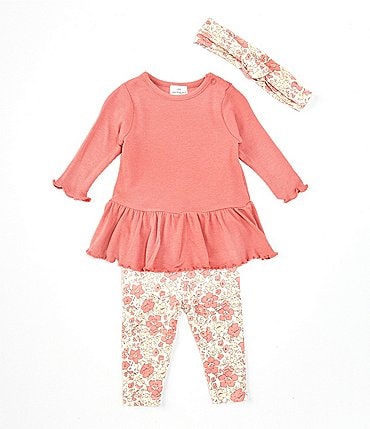 Image of Starting Out Baby Girls Newborn-12 Months Ribbed Skirted Bodysuit & Printed Leggings Two-Piece Set