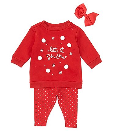 Image of Starting Out Baby Girls Newborn-24 Months Let it Snow Long Sleeve Top & Stripe Leggings Set