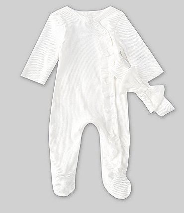 Image of Starting Out Baby Girls Newborn-6 Months Long-Sleeve Ruffled Rumba Footed Coverall Set