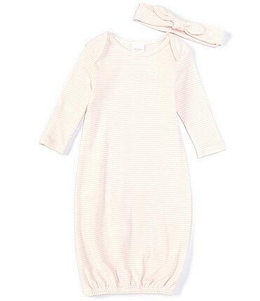 Image of Starting Out Baby Girls Newborn-6 Months Pink Stripe Gown & Knot Headband Set