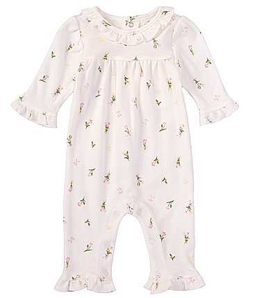 Image of Starting Out Baby Girls Newborn-9 Months Long Sleeve Flower Footed Coverall