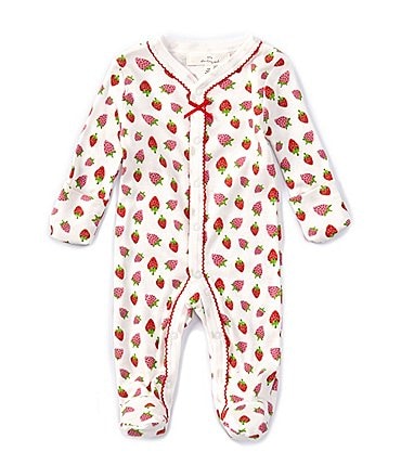Image of Starting Out Baby Girls Newborn-9 Months Round Neck Long Sleeve Strawberry Print Footie Coverall
