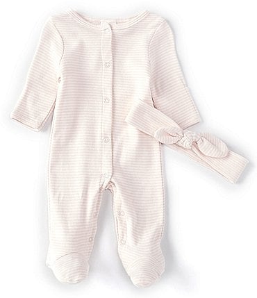 Image of Starting Out Baby Girls Preemie-9 Months Mini Stripe Footed Coverall & Knot Bow Headband 2-Piece Set