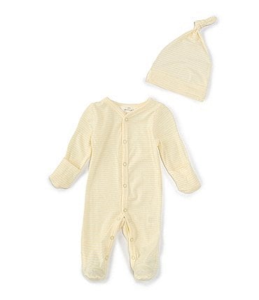 Image of Starting Out Baby Preemie-9 Months Stripe Long Sleeve Ruffle Footed Coverall & Matching Knotted Hat Set
