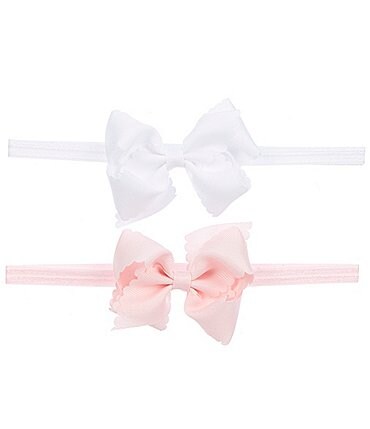 Image of Starting Out Baby Girls Scallop-Edge Seersucker Grosgrain 2-Pack Bows