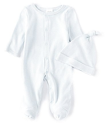 Image of Starting Out Baby Boys Preemie-9 Months Blue Stripe Footed Coverall & Knot Hat Set
