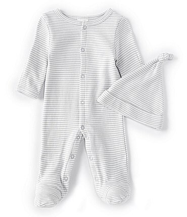 Image of Starting Out Baby Preemie-9 Months Grey Stripe Footed Coverall & Knot Hat Set