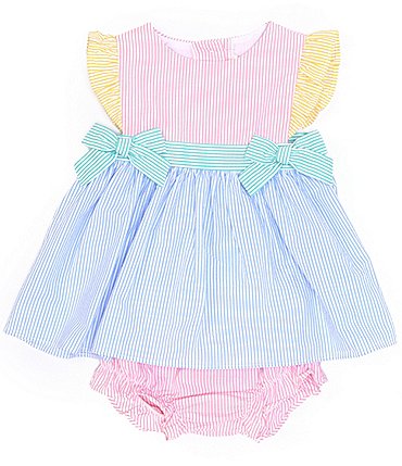 Image of Starting Out Baby Girl 3-24 Months Colorblocked Seersucker Bow Dress Set