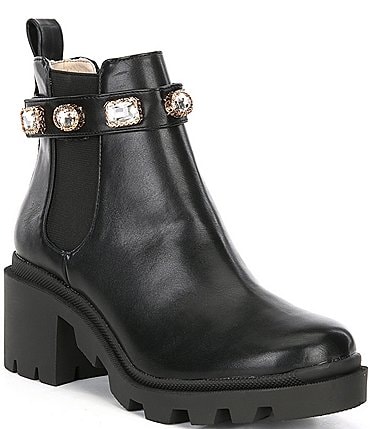 Image of Steve Madden Amulet Jewel Embellished Lug Sole Chunky Block Heel Combat Platform Booties