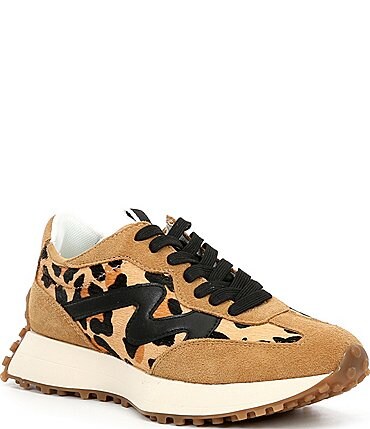 Image of Steve Madden Campo-L Leopard Calf Hair Mixed Media Retro Sneakers