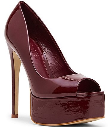 Image of Steve Madden Ives Patent Leather Peep Toe Platform Stiletto Pumps