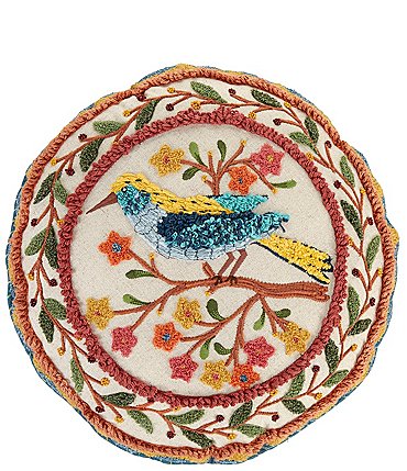 Image of Studio D Embroidered Bird Round Decorative Pillow