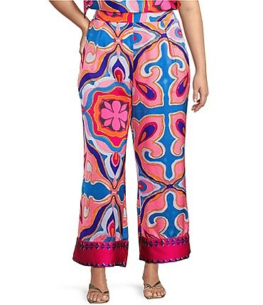 Image of Sugarlips Plus Abstract/Geometric-Printed Border-Hem Coordinating Palazzo Pants