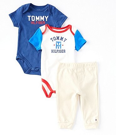 Image of Tommy Hilfiger Baby Boys Newborn-9 Months Short Sleeve Bodysuit & Solid Pant 3-Piece Set