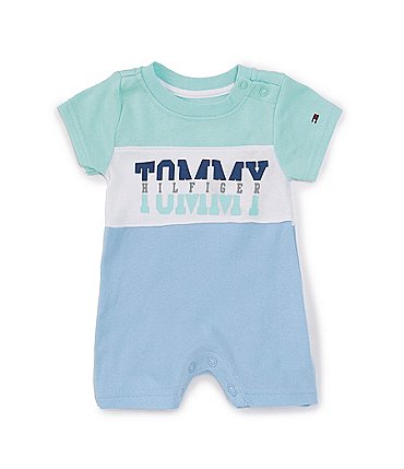 Image of Tommy Hilfiger Baby Boys Newborn-9 Months Short Sleeve Color Block Logo Coverall