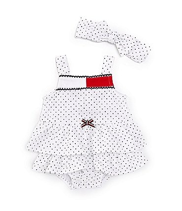 Image of Tommy Hilfiger Baby Girls Newborn-9 Months Sleeveless Pindotted Skirted Bodysuit