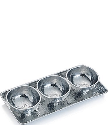 Image of Towle Silversmiths Hammered Metal 3-Bowl Tray