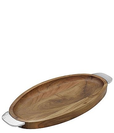 Image of Towle Silversmiths Hammered Wood Oval Platter with Handles