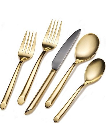 Image of Towle Silversmiths Wave Gold Cutaway 20-Piece Stainless Steel Flatware Set
