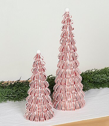 Image of Trimsetter Baking Spirits Bright Collection Gingerbread Candy Striped Pine Tree Tabletop Decor