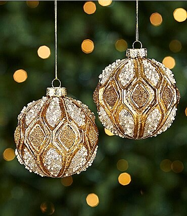 Image of Trimsetter Christmas Maximus Collection Beaded & Sequined Diamond Patterned Glass Ball Ornament Set