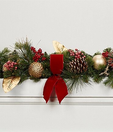 Image of Trimsetter Highland Holiday Collection 6-ft. LED Lighted Pinecone, Berry & Ornament Faux Greenery Garland
