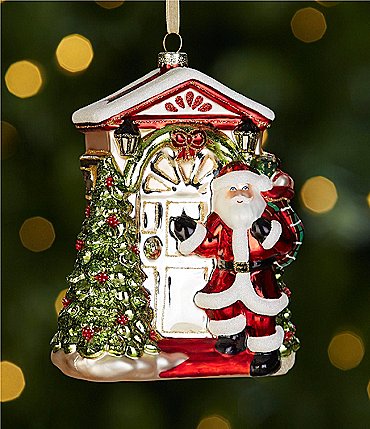 Image of Trimsetter Highland Holiday Collection Santa On the Doorstep Glass Ornament