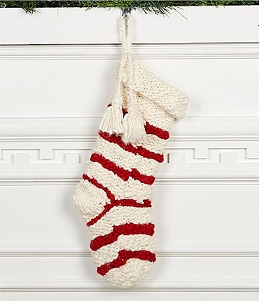 Image of Trimsetter Holiday Decor Collection Tassel Trimmed Striped Knit Stocking
