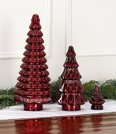 Image of Trimsetter LED Lit Red Mercury Glass Tree Decor