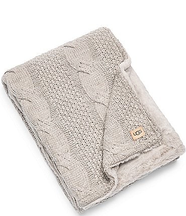 Image of UGG Erie Cable Knit Faux Fur Throw