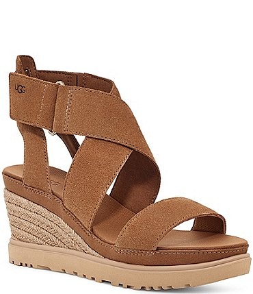 Image of UGG Ileana Ankle Strap Suede Platform Espadrille Wedge Sandals