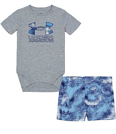 Image of Under Armour Baby Boys Newborn-12 Months Sand Camo Big Logo Short Sleeve Bodysuit & Short Set