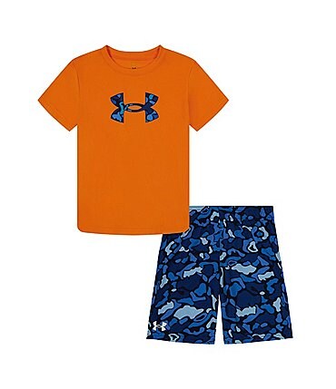 Image of Under Armour Baby Boys 12-24 Months Short Sleeve Printed Logo T-Shirt & Printed Shorts Set