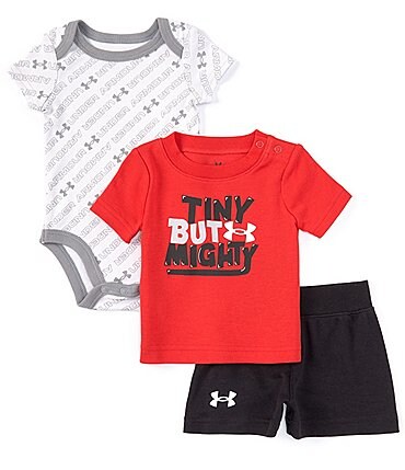 Image of Under Armour Baby Boys Newborn-12 Months Short Sleeve Bodysuit, Short Sleeve Big Winner T-Shirt & Shorts 3-Piece Set