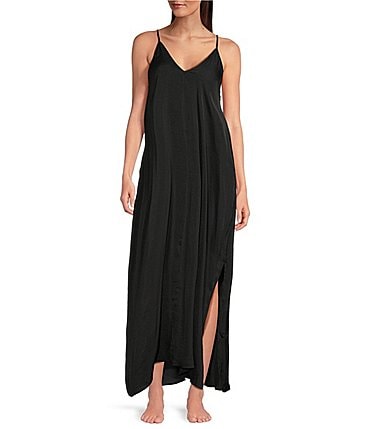Image of Van Winkle & Co. Solid Washed Satin Sleeveless V-Neck Maxi Chemise