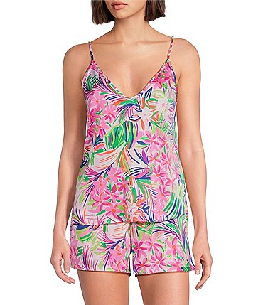 Image of VAN WINKLE & CO. Woven Satin Floral Print Sleeveless V-Neck Coordinating Sleep Top