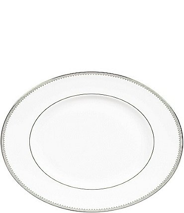 Image of Vera Wang by Wedgwood Grosgrain Striped & Dotted Platinum Bone China Oval Platter