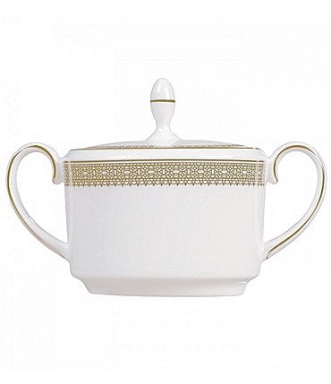 Image of Vera Wang by Wedgwood Lace Gold Bone China Sugar Bowl with Lid