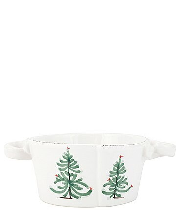 Image of VIETRI Lastra Holiday Collection Christmas Tree Small Handled Bowl