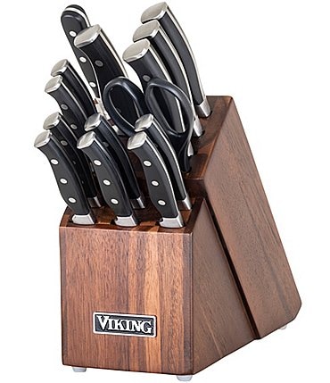 Image of Viking 15-Piece German Steel Knife Block Set with Acacia Wood