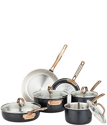 Image of Viking 3-Ply 10-Piece Black and Copper Cookware Set with Glass Lids