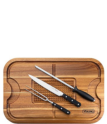 Image of Viking Acacia Wood Cutting Board with 3-Piece German Steel Carving Set