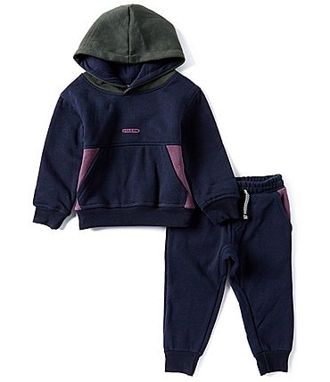 Image of Volcom Baby Boys 12-24 Months Long Sleeve Color Block Hoodie Fleece And Jogger Pants Set