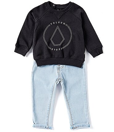 Image of Volcom Baby Boys 12-24 Months Long Sleeve Icon Logo Sweatshirt & Denim Jeans Set