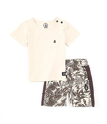 Image of Volcom Baby Boys 12-24 Months Short Sleeve Solid Pocket T-Shirt & Printed Shorts Set