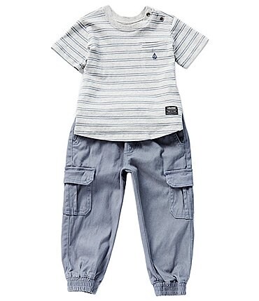 Image of Volcom Baby Boys 12-24 Months Short Sleeve Striped Jersey T-Shirt & Solid Twill Cargo-Pocket Jogger Pant Set