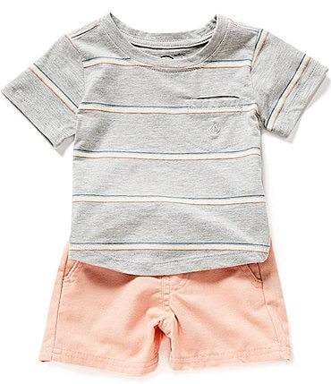 Image of Volcom Baby Boys 12-24 Months Short Sleeve Striped Knit Tee & Solid Woven Shorts Set