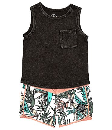 Image of Volcom Baby Boys 12-24 Months Sleeveless Patch Pocket Muscle Tank & Color Block Swim Trunks Set